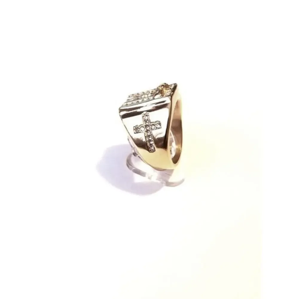 Men’s New gold toned stainless steel jesus‎ cross ring hypoallergenic size 9